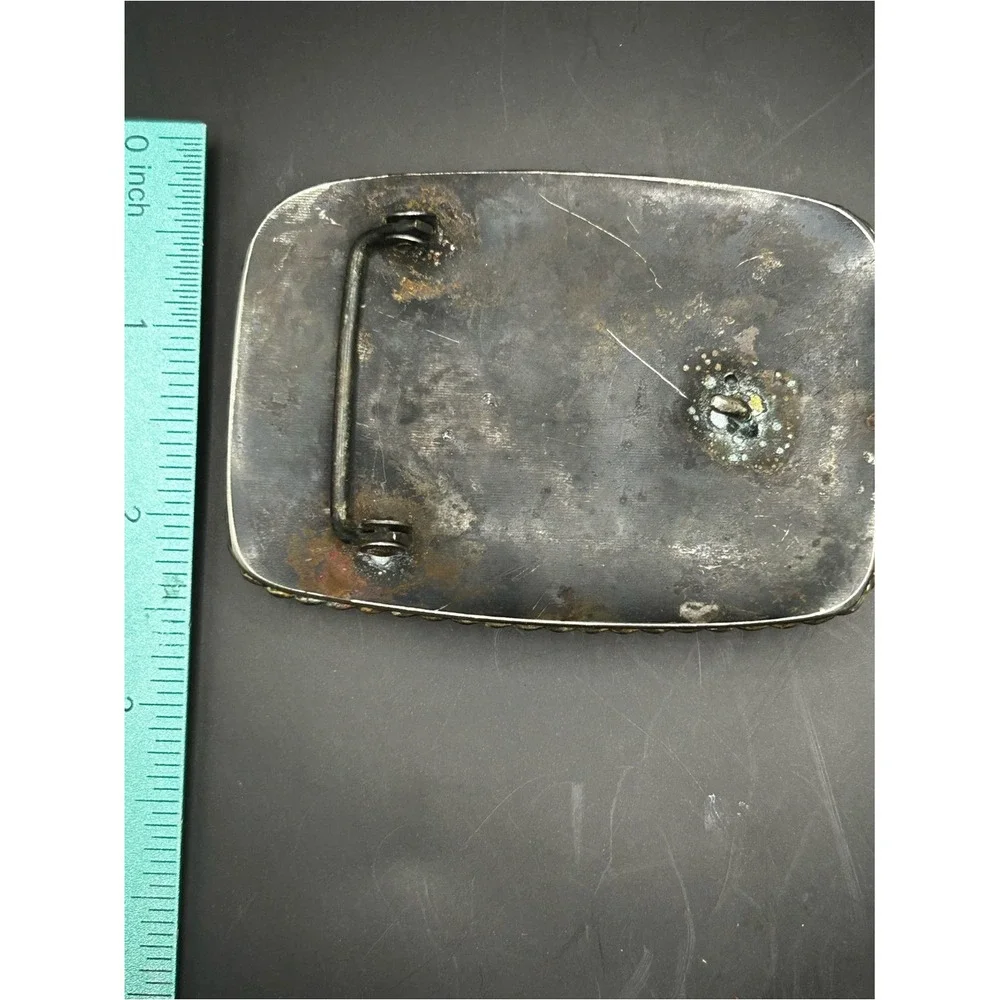Vintage Silver Belt Buckle With‎ Turquoise Coral And Agate